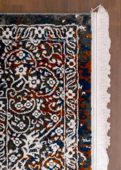 Luxury Turkish Distressed Medallion Rug – Charcoal Grey with Rust Accents
