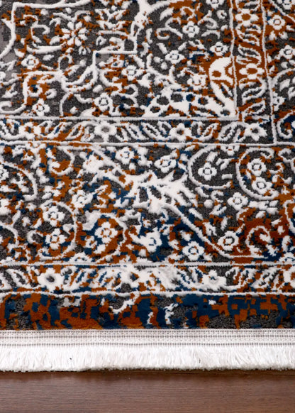 Luxury Turkish Distressed Medallion Rug – Charcoal Grey with Rust Accents
