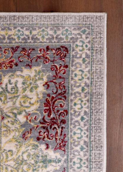 Luxury Turkish Palace Medallion Rug – Soft Grey with Gold & Blush Accents