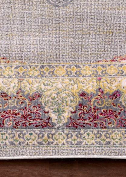 Luxury Turkish Palace Medallion Rug – Soft Grey with Gold & Blush Accents