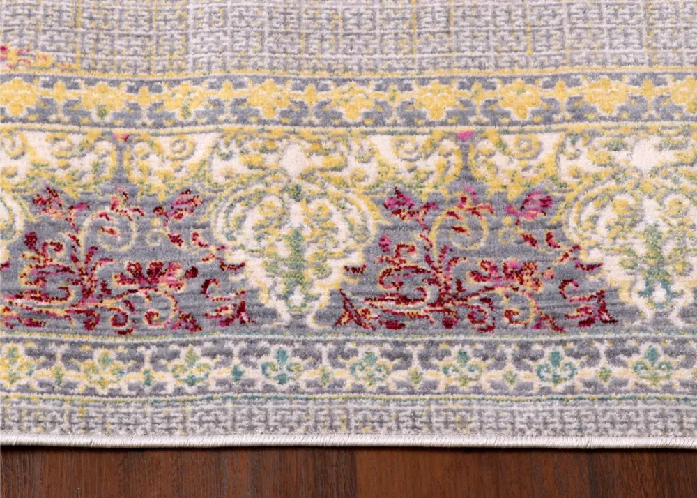 Luxury Turkish Palace Medallion Rug – Soft Grey with Gold & Blush Accents