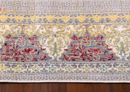 Luxury Turkish Palace Medallion Rug – Soft Grey with Gold & Blush Accents