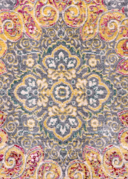 Luxury Turkish Palace Medallion Rug – Soft Grey with Gold & Blush Accents