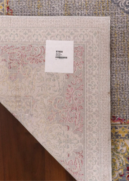 Luxury Turkish Palace Medallion Rug – Soft Grey with Gold & Blush Accents