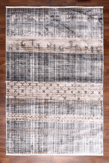Luxury Turkish Distressed Medallion Rug – Ivory & Soft Grey with Subtle Gold Accents