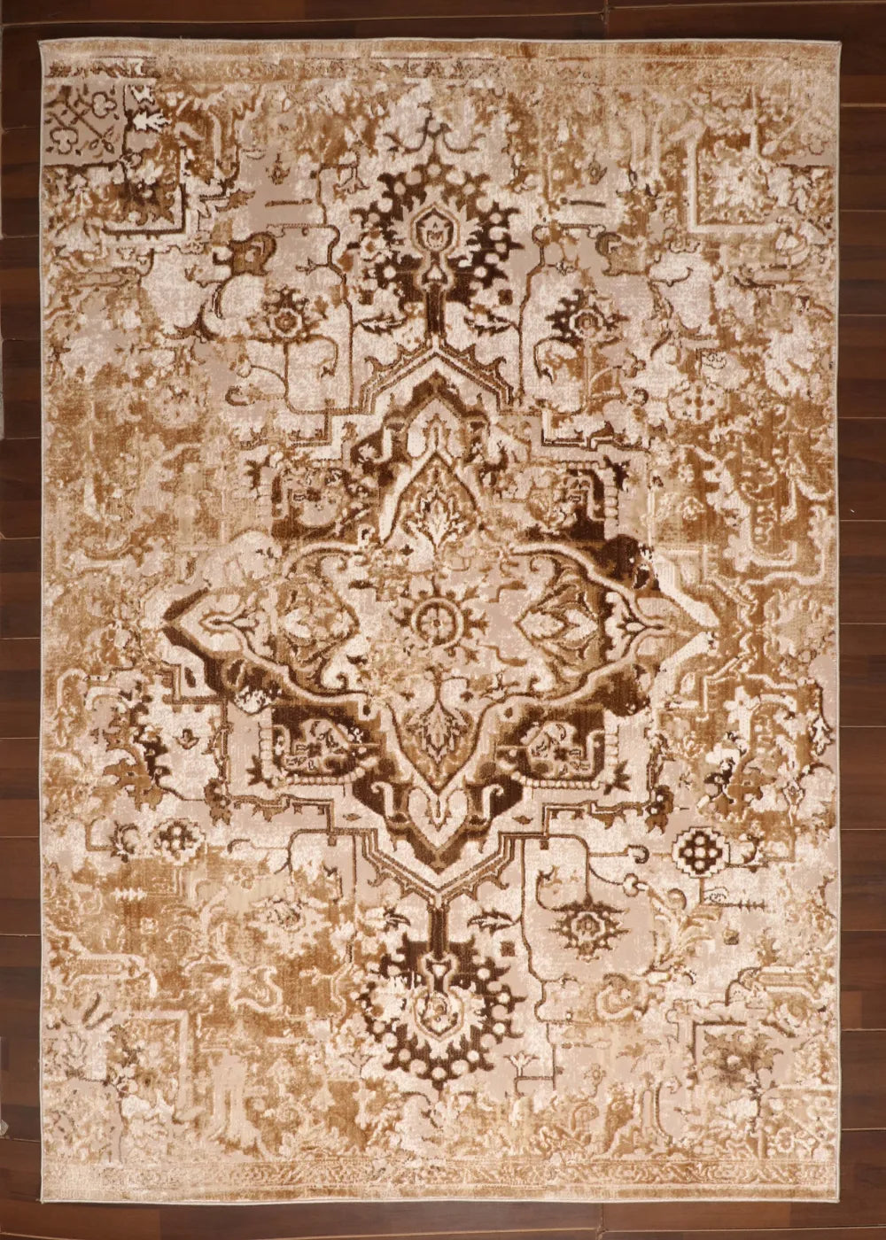 Turkish Oriental Style Distressed Vintage Medallion Rug