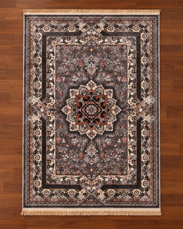 Charcoal & Ivory Ottoman Medallion Turkish Area Rug