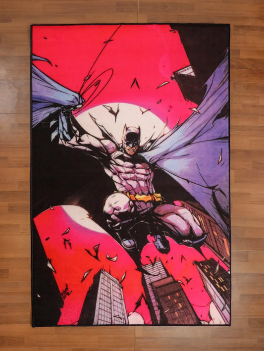 Red & Multi Color Batman Print Rug