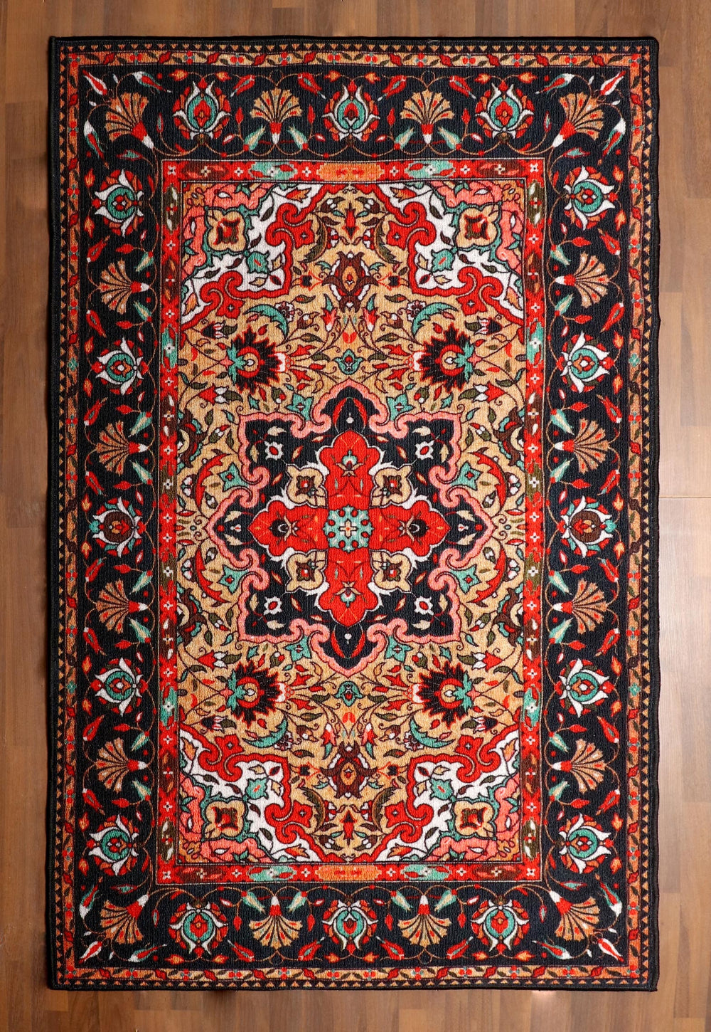 Bold Persian-Inspired Geometric Rug – Felt Backing