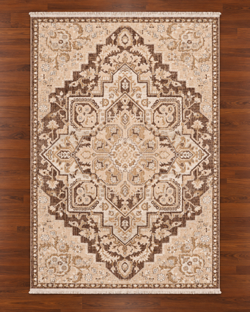 Beige & Espresso Ottoman Medallion Turkish Area Rug