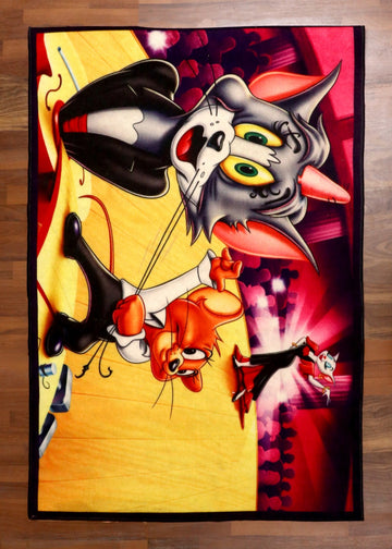 Playful Cat and Mouse Rectangle Kids Rug
