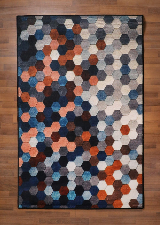 Multi Color Hexagon Print Rug