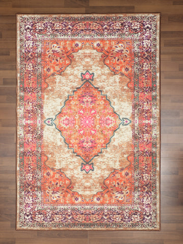 Red With Multi Color Medallion Print Rug