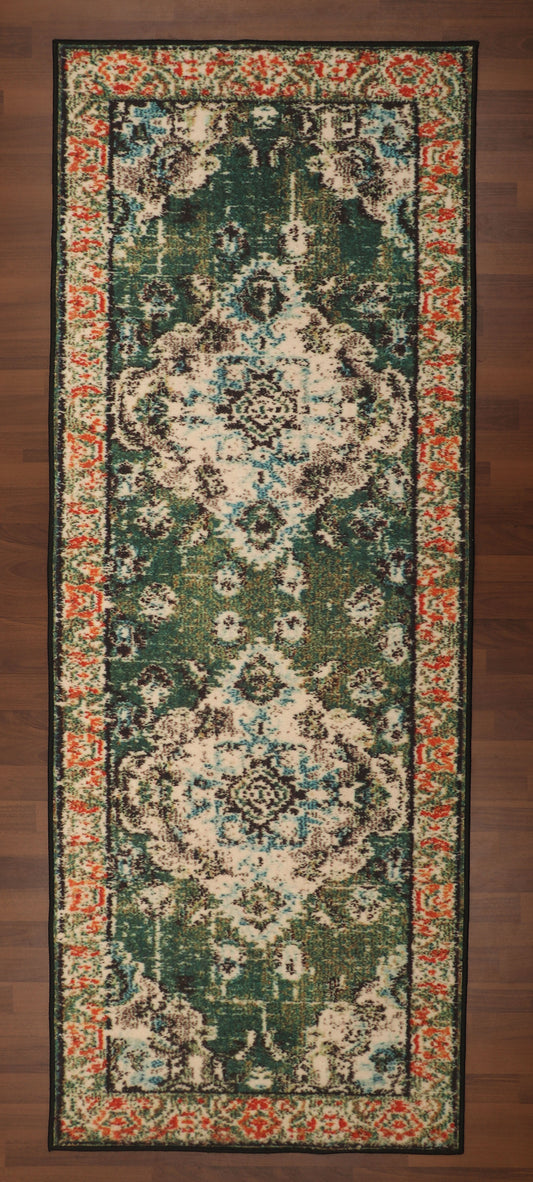 Green & Orange Traditional Print Runner