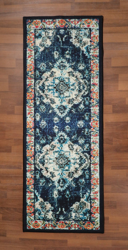 Dark Blue Multi Color Traditional Print  Runner