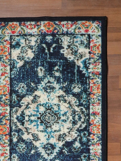 Dark Blue Multi Color Traditional Print  Runner