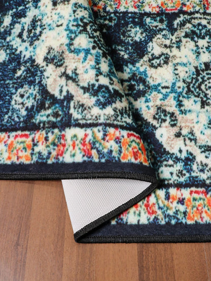 Dark Blue Multi Color Traditional Print  Runner