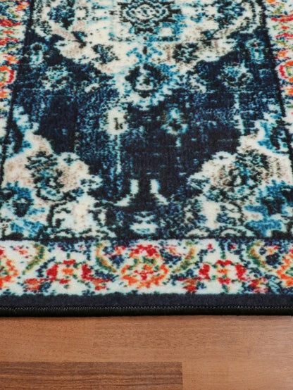 Dark Blue Multi Color Traditional Print  Runner