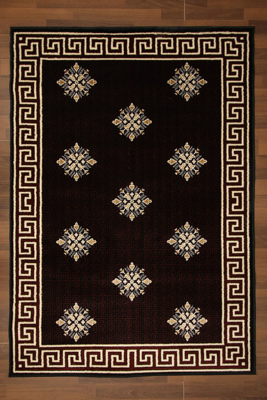 Maroon & Beige Traditional Design Rug
