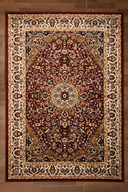 Red And Multi Color Medallion Traditional Design Rug