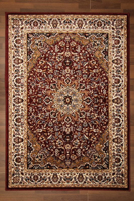 Red And Multi Color Medallion Traditional Design Rug