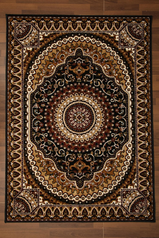 Black & Beige Traditional Design Rug