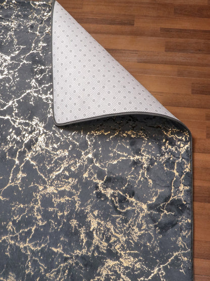 Grey Golden Abstract Engraved Fancy Rug